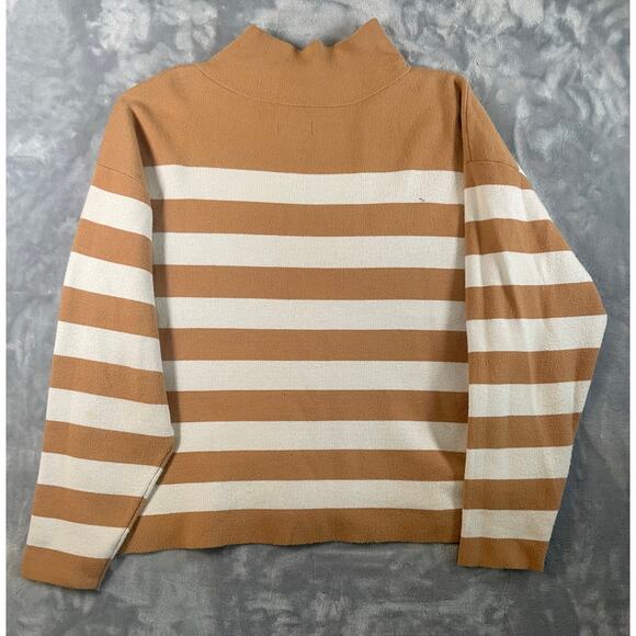 Anthropologie Maeve Carys Mock Neck Stripe Pullover Sweater L Neutral Minimalist - Picture 11 of 13